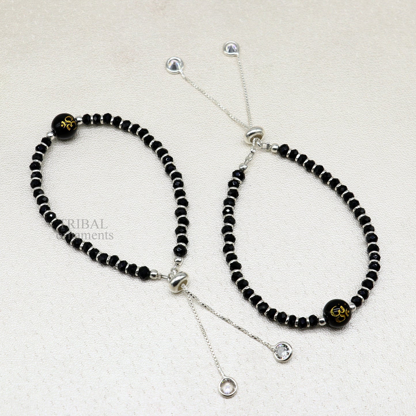 925 sterling silver handmade beaded bracelet, best girl's jewelry excellent adjustable girl's Aum beads bracelet from india bbr26 - TRIBAL ORNAMENTS