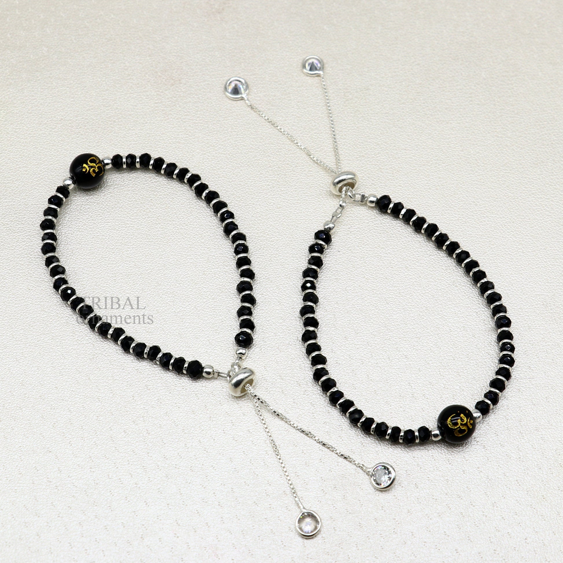 925 sterling silver handmade beaded bracelet, best girl's jewelry excellent adjustable girl's Aum beads bracelet from india bbr26 - TRIBAL ORNAMENTS