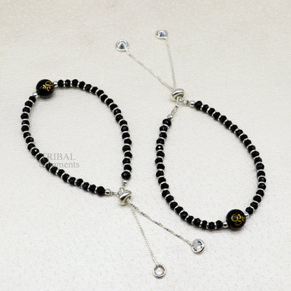 925 sterling silver handmade beaded bracelet, best girl's jewelry excellent adjustable girl's Aum beads bracelet from india bbr26 - TRIBAL ORNAMENTS