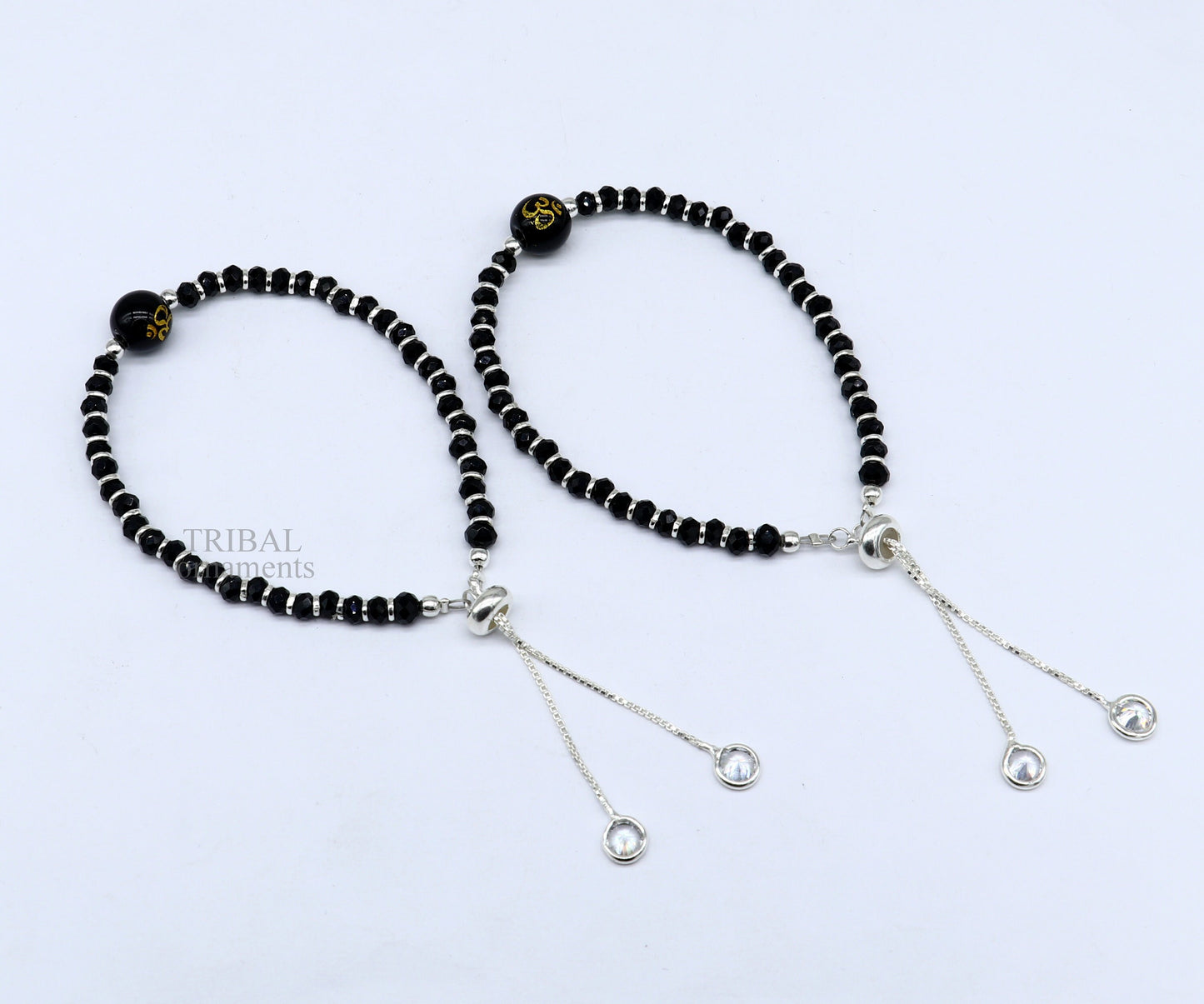 925 sterling silver handmade beaded bracelet, best girl's jewelry excellent adjustable girl's Aum beads bracelet from india bbr26 - TRIBAL ORNAMENTS