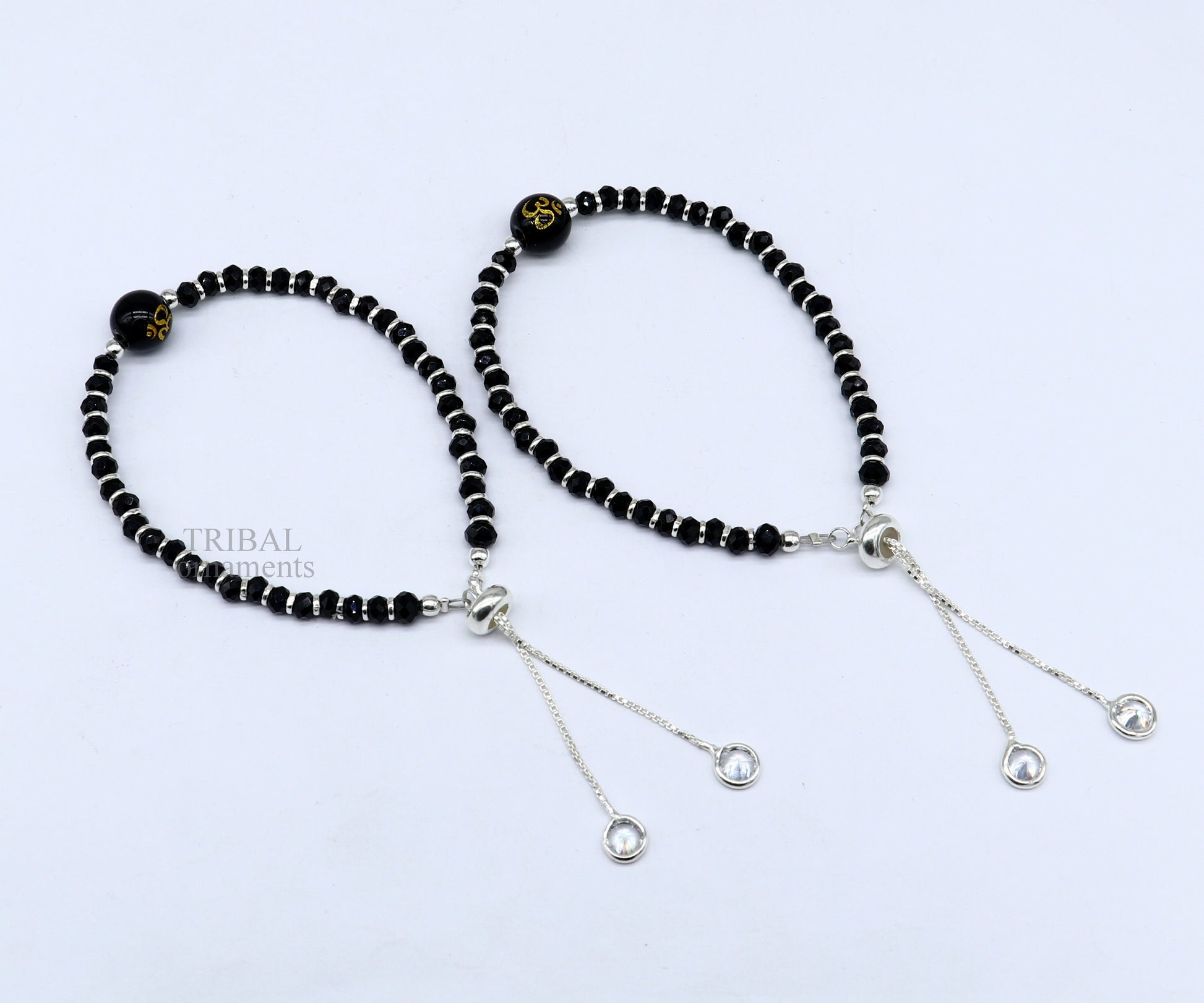 925 sterling silver handmade beaded bracelet, best girl's jewelry excellent adjustable girl's Aum beads bracelet from india bbr26 - TRIBAL ORNAMENTS