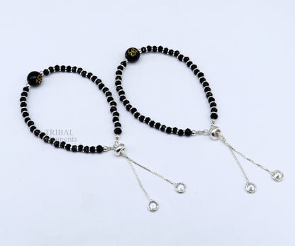 925 sterling silver handmade beaded bracelet, best girl's jewelry excellent adjustable girl's Aum beads bracelet from india bbr26 - TRIBAL ORNAMENTS