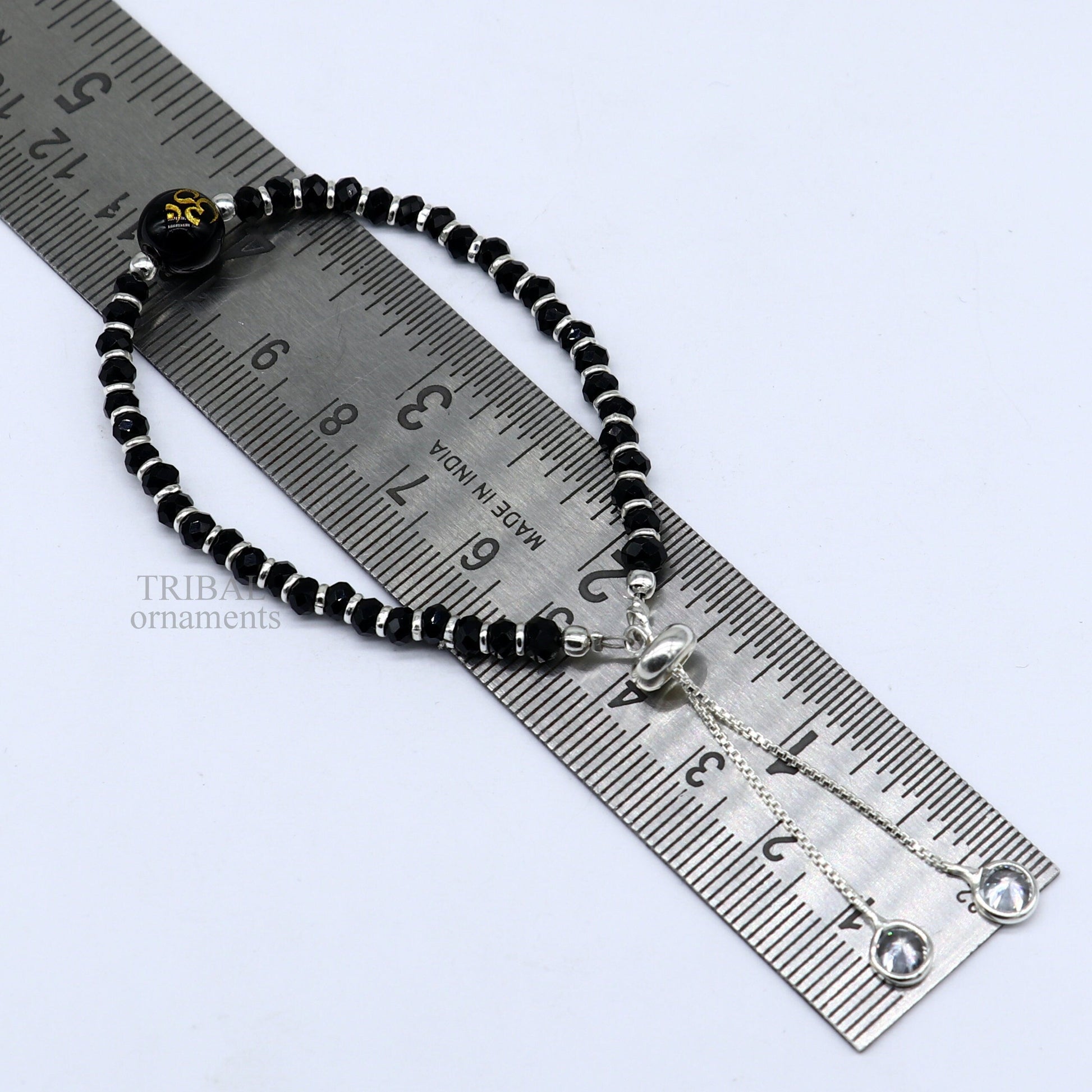925 sterling silver handmade beaded bracelet, best girl's jewelry excellent adjustable girl's Aum beads bracelet from india bbr26 - TRIBAL ORNAMENTS