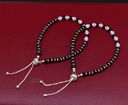 925 sterling silver handmade beaded bracelet, best girl's , toddlers, excellent adjustable girl's  bracelet from india bbr32 - TRIBAL ORNAMENTS