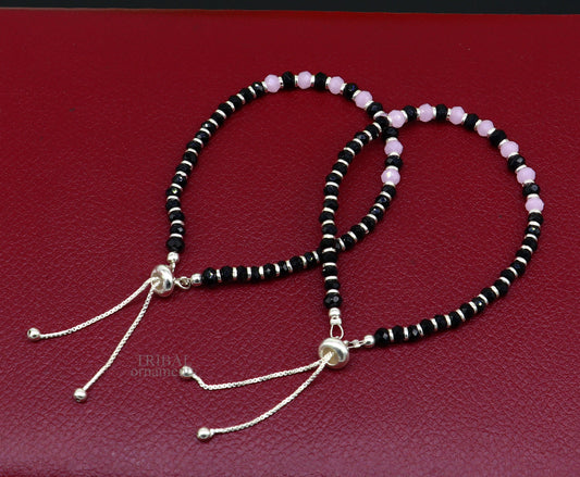 925 sterling silver handmade beaded bracelet, best girl's , toddlers, excellent adjustable girl's  bracelet from india bbr32 - TRIBAL ORNAMENTS