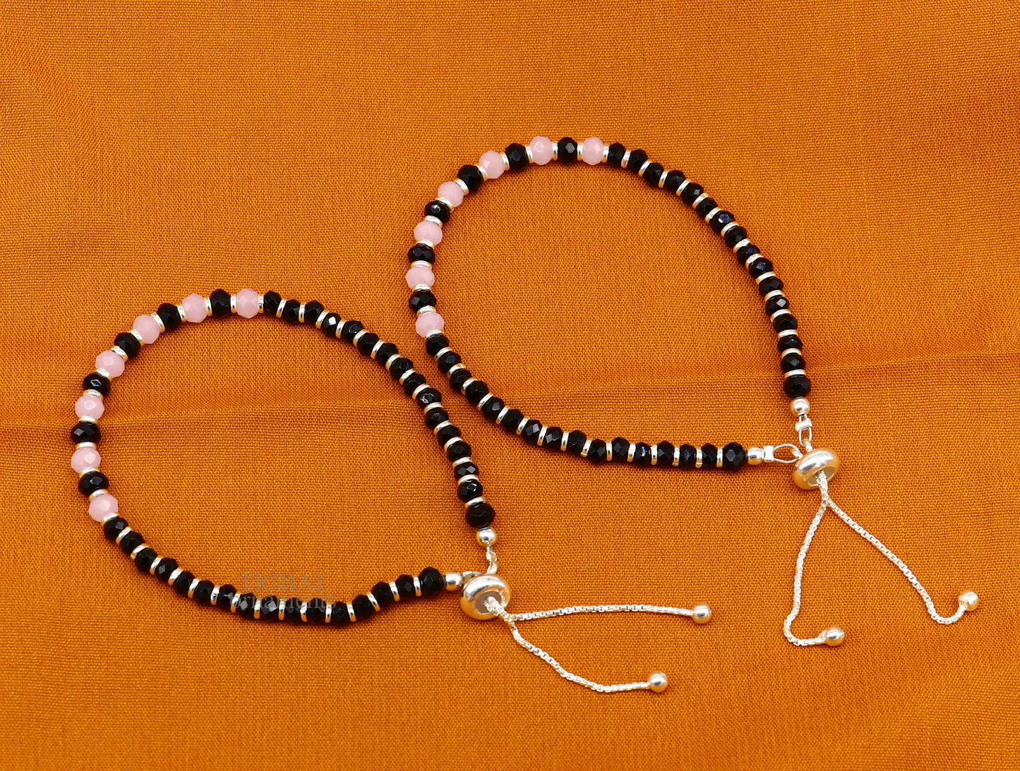 925 sterling silver handmade beaded bracelet, best girl's , toddlers, excellent adjustable girl's  bracelet from india bbr32 - TRIBAL ORNAMENTS