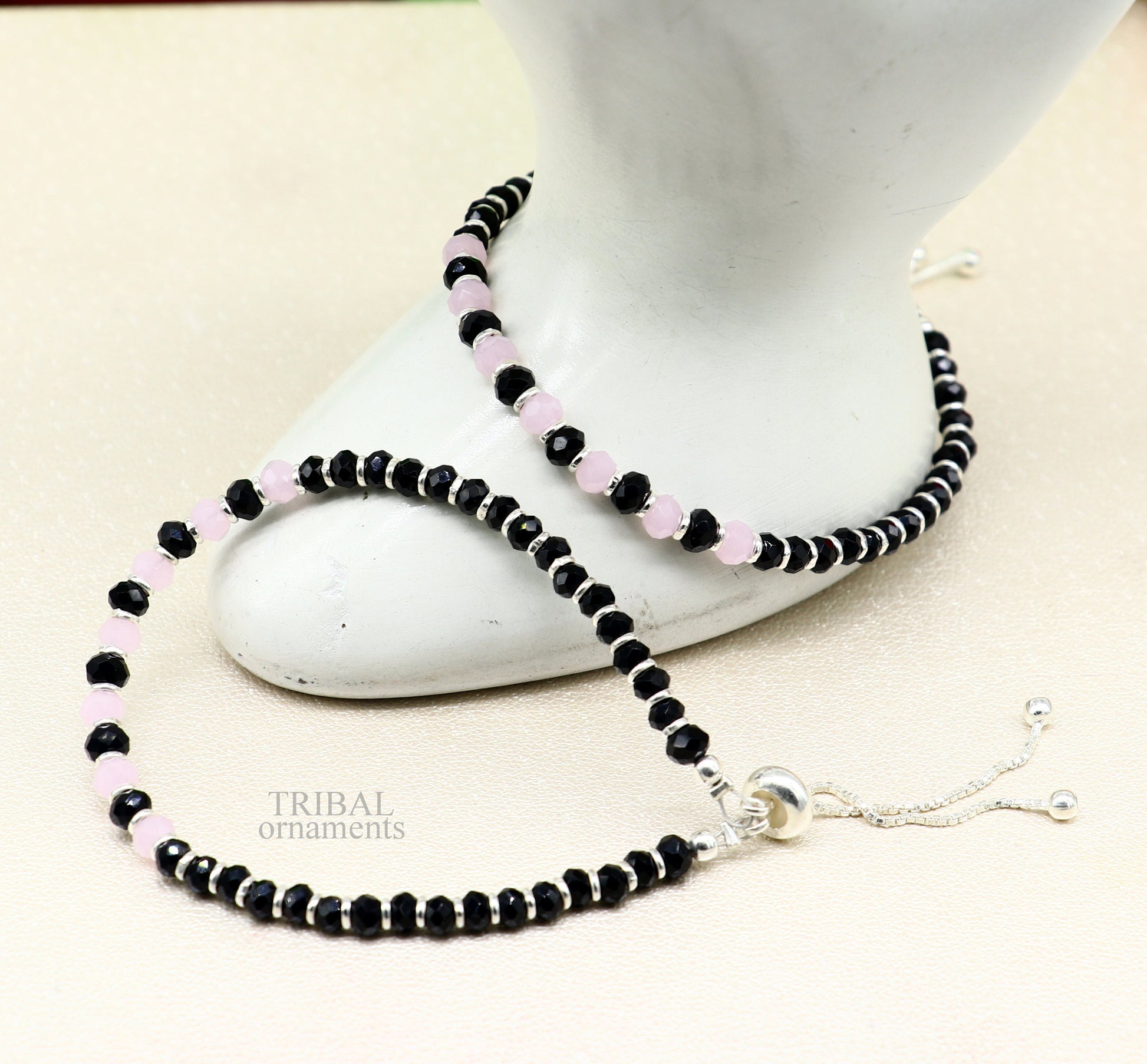 925 sterling silver handmade beaded bracelet, best girl's , toddlers, excellent adjustable girl's  bracelet from india bbr32 - TRIBAL ORNAMENTS