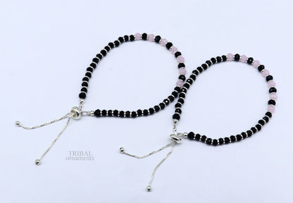 925 sterling silver handmade beaded bracelet, best girl's , toddlers, excellent adjustable girl's  bracelet from india bbr32 - TRIBAL ORNAMENTS