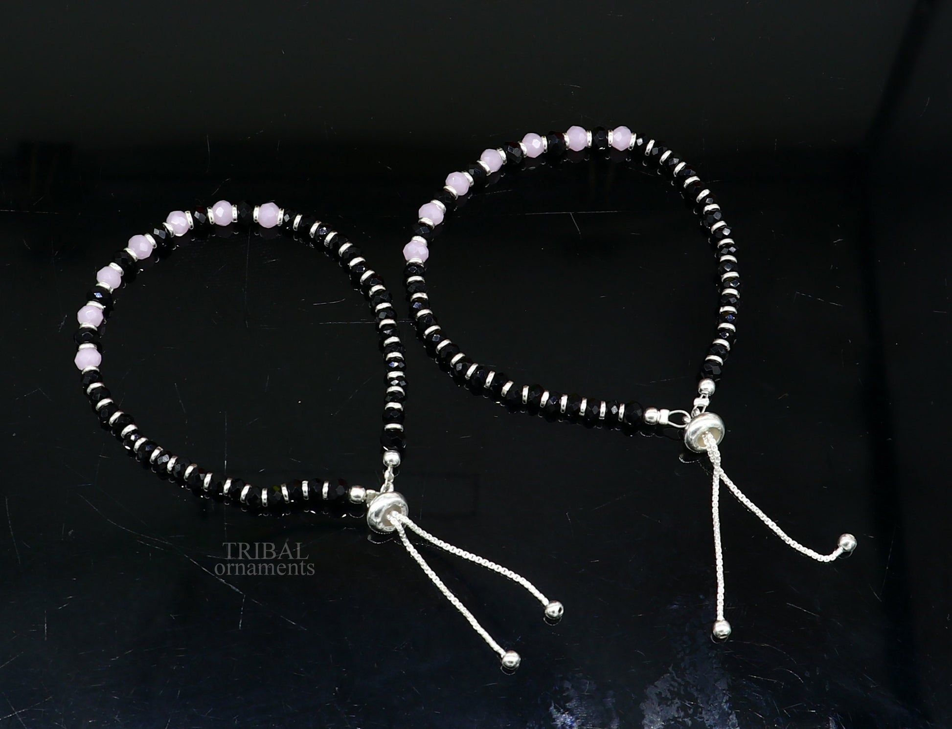 925 sterling silver handmade beaded bracelet, best girl's , toddlers, excellent adjustable girl's  bracelet from india bbr32 - TRIBAL ORNAMENTS