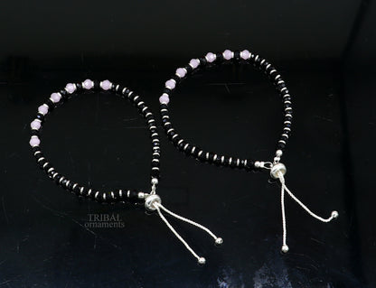 925 sterling silver handmade beaded bracelet, best girl's , toddlers, excellent adjustable girl's  bracelet from india bbr32 - TRIBAL ORNAMENTS