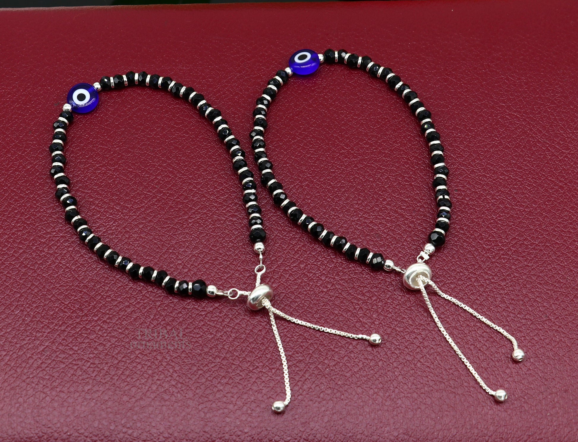 925 sterling silver handmade beaded bracelet, best girl's , toddlers, excellent adjustable girl's evil eye bracelet from india bbr36 - TRIBAL ORNAMENTS