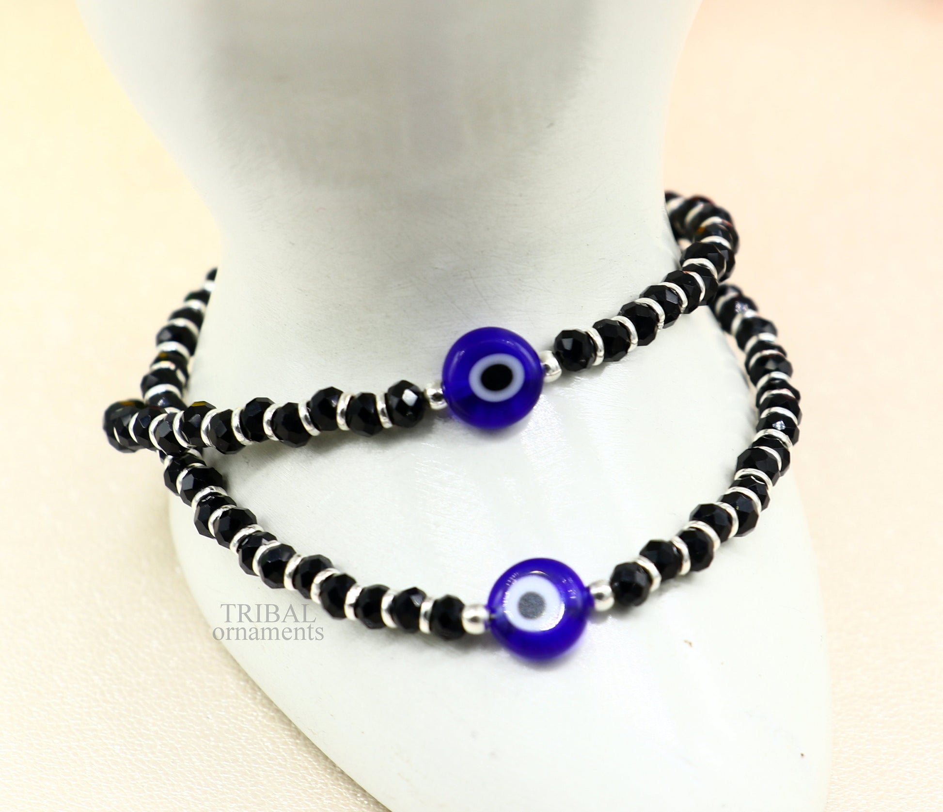 925 sterling silver handmade beaded bracelet, best girl's , toddlers, excellent adjustable girl's evil eye bracelet from india bbr36 - TRIBAL ORNAMENTS