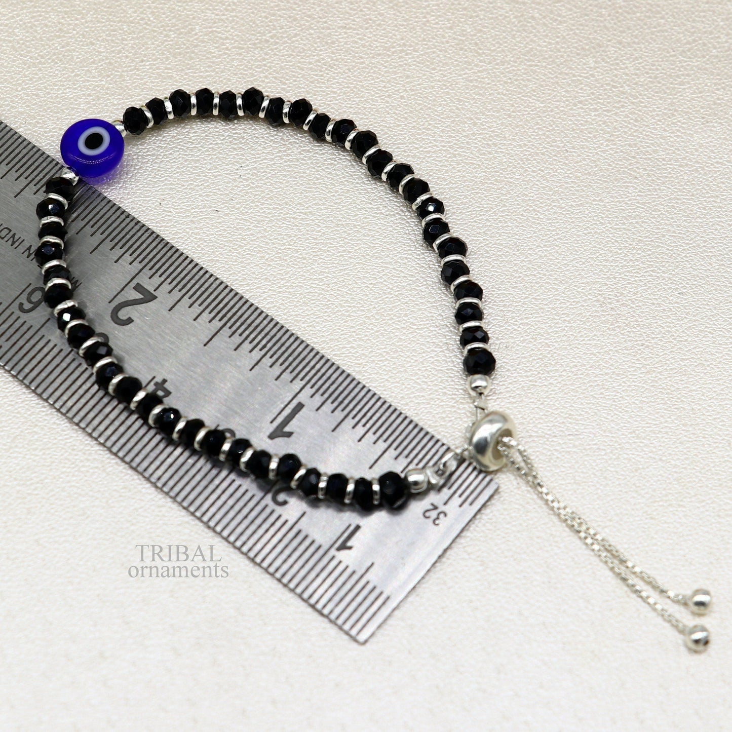 925 sterling silver handmade beaded bracelet, best girl's , toddlers, excellent adjustable girl's evil eye bracelet from india bbr36 - TRIBAL ORNAMENTS