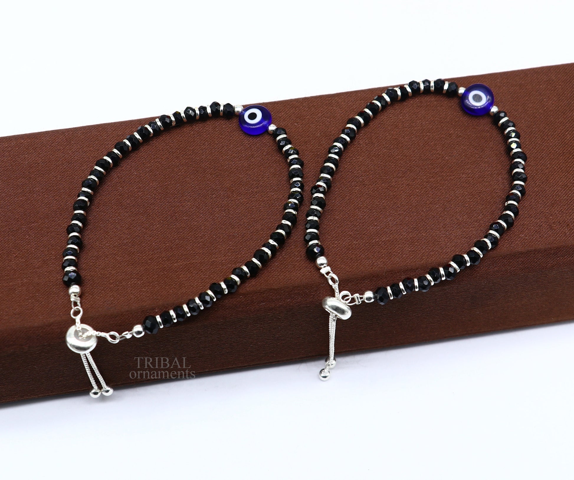 925 sterling silver handmade beaded bracelet, best girl's , toddlers, excellent adjustable girl's evil eye bracelet from india bbr36 - TRIBAL ORNAMENTS