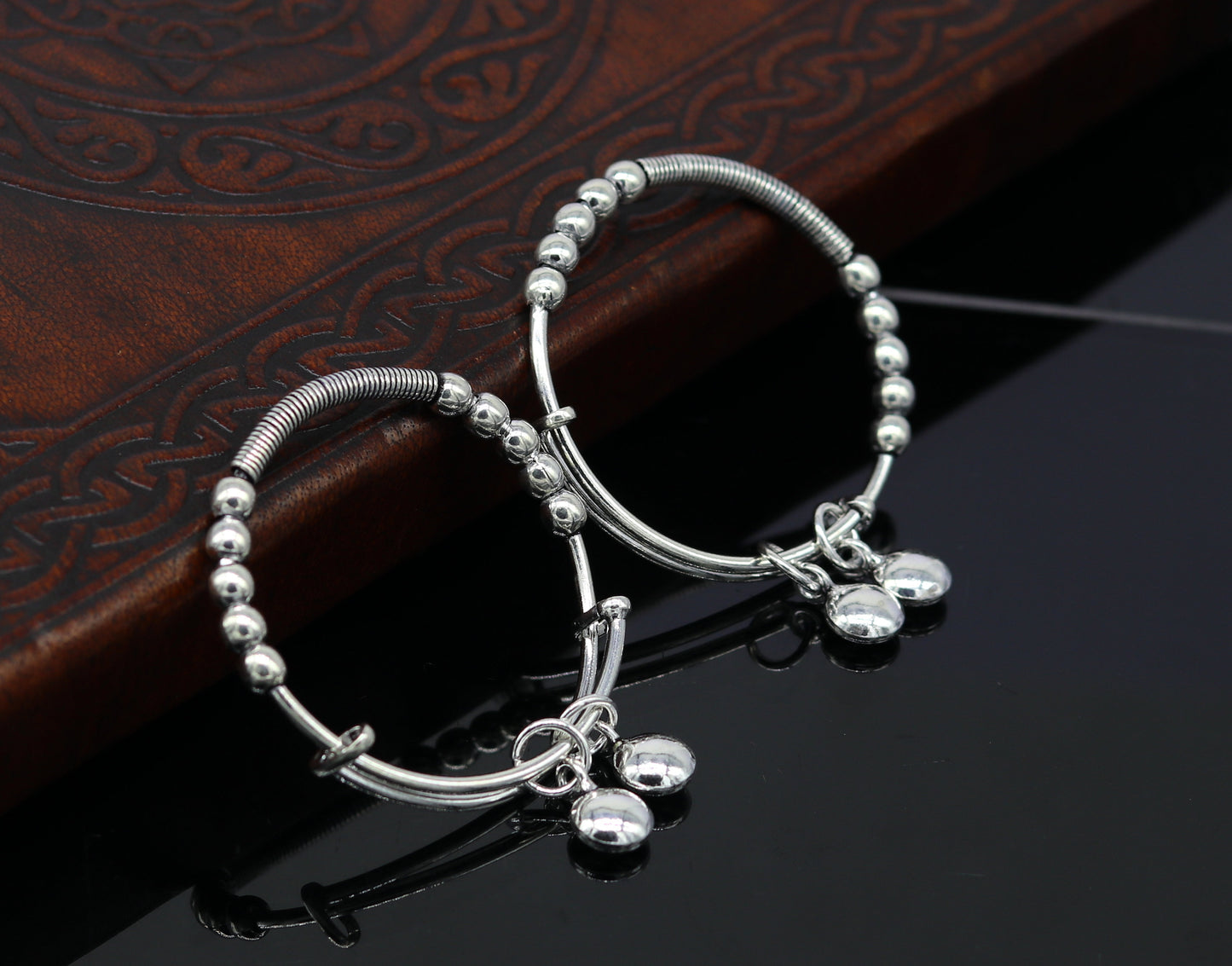 925 sterling silver handmade beaded design adjustable baby bangle bracelet, hangings charm bangles unisex personalized kids jewelry bbk75 - TRIBAL ORNAMENTS