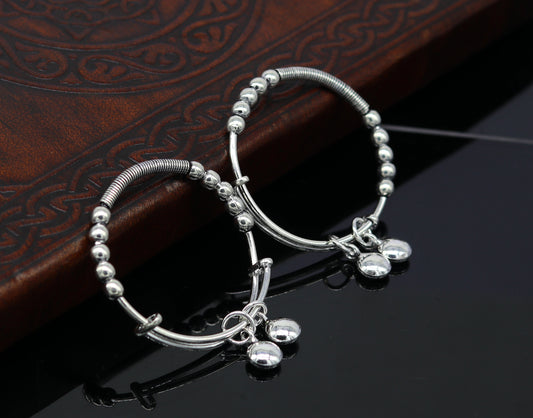 925 sterling silver handmade beaded design adjustable baby bangle bracelet, hangings charm bangles unisex personalized kids jewelry bbk75 - TRIBAL ORNAMENTS