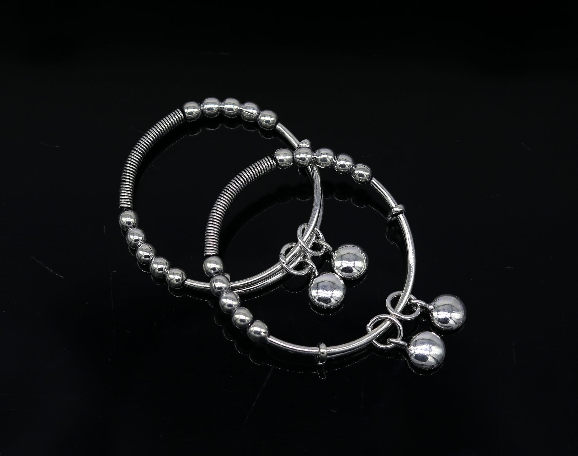 925 sterling silver handmade beaded design adjustable baby bangle bracelet, hangings charm bangles unisex personalized kids jewelry bbk75 - TRIBAL ORNAMENTS