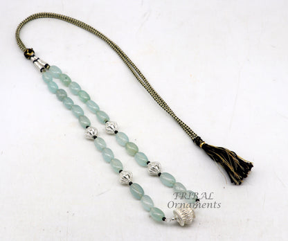925 sterling silver necklace with aqua quartz strings and silver beads, handcrafted tribal jewelry for parties