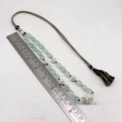925 sterling silver necklace with aqua quartz beads and silver accents, handmade tribal jewelry set for stylish parties