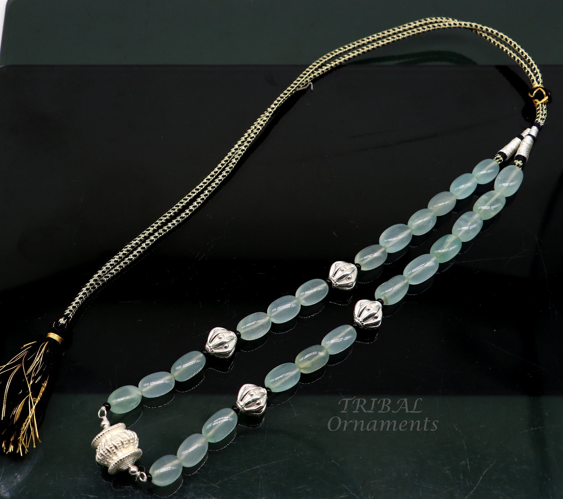 925 sterling silver handmade beaded necklace, amazing aqua quartz strings with silver beads necklace, best party jewelry set498 - TRIBAL ORNAMENTS