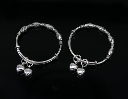 Sterling silver vintage baby bangle with adjustable beaded charm, handmade tribal design for newborn kids jewelry by Tribal Ornaments