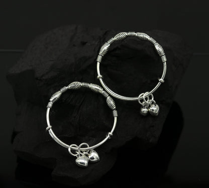 Sterling silver vintage charm baby bangle by TRIBAL ORNAMENTS, adjustable beaded design for newborn kids jewelry and gifts.