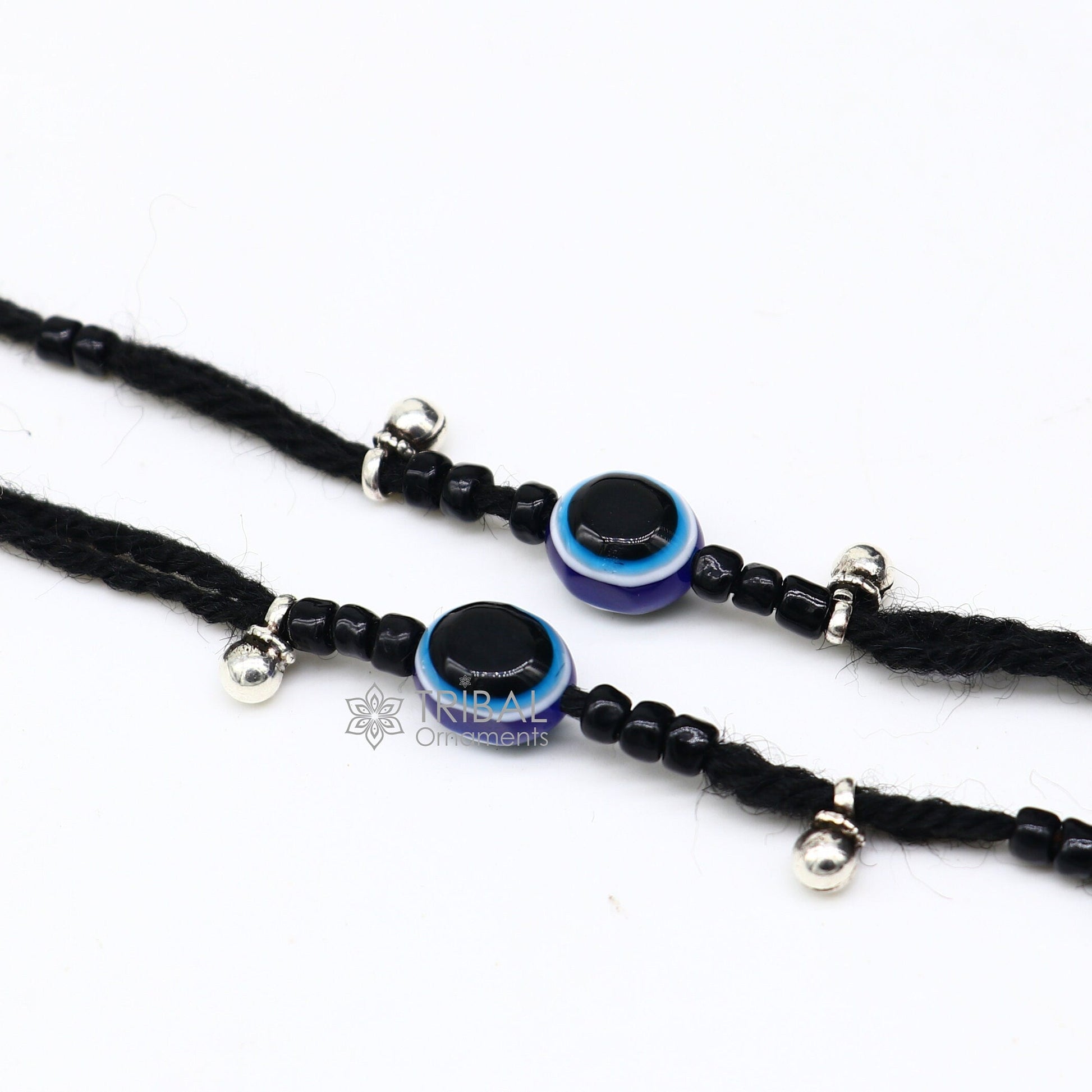 925 sterling silver handmade beads with evil eyes ankle bracelet, customized Thread anklets foot bracelet, Beach Anklet nank577 - TRIBAL ORNAMENTS