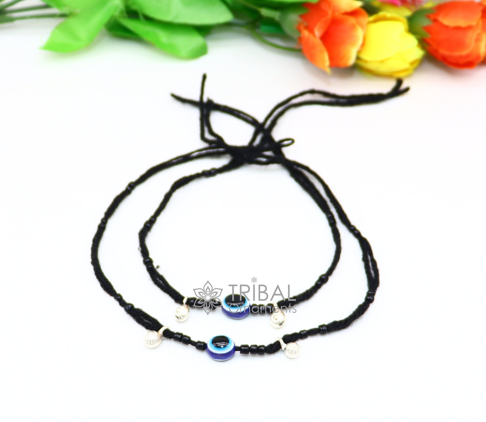 925 sterling silver handmade beads with evil eyes ankle bracelet, customized Thread anklets foot bracelet, Beach Anklet nank578 - TRIBAL ORNAMENTS