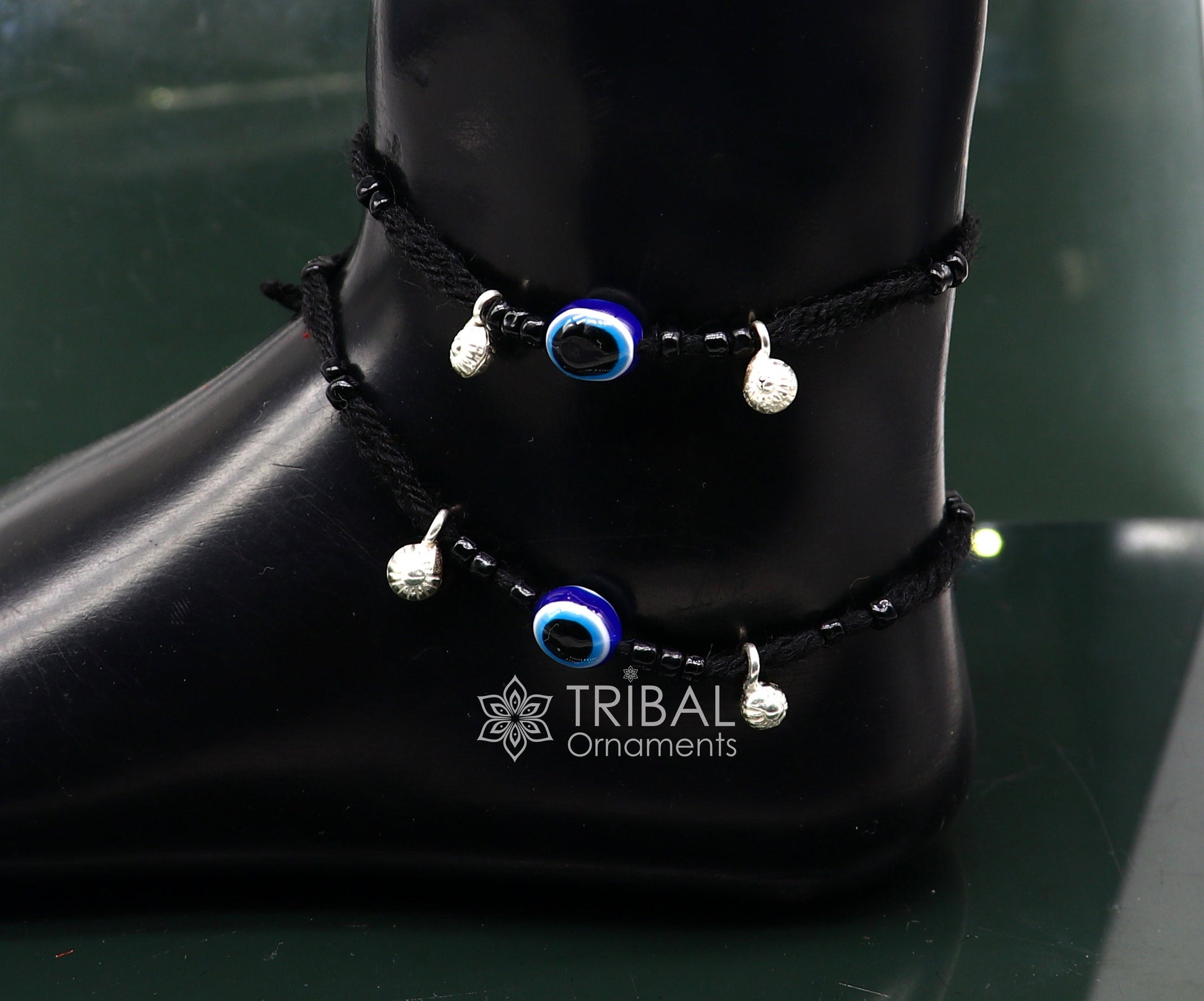 925 sterling silver handmade beads with evil eyes ankle bracelet, customized Thread anklets foot bracelet, Beach Anklet nank578 - TRIBAL ORNAMENTS