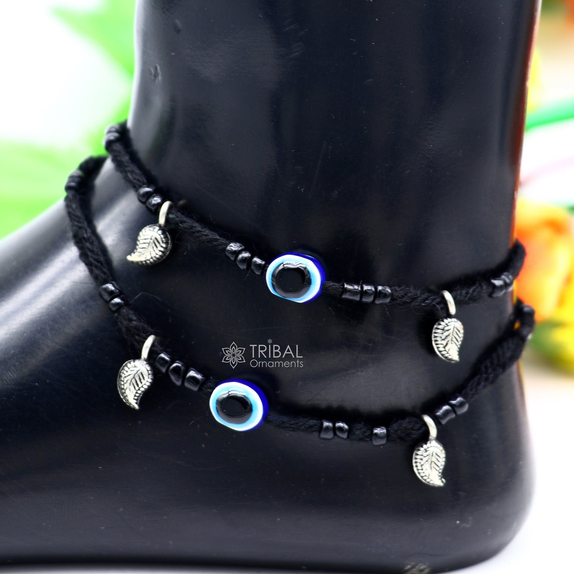 925 sterling silver handmade beads with evil eyes ankle bracelet, customized Thread anklets foot bracelet, Beach Anklet nank576 - TRIBAL ORNAMENTS