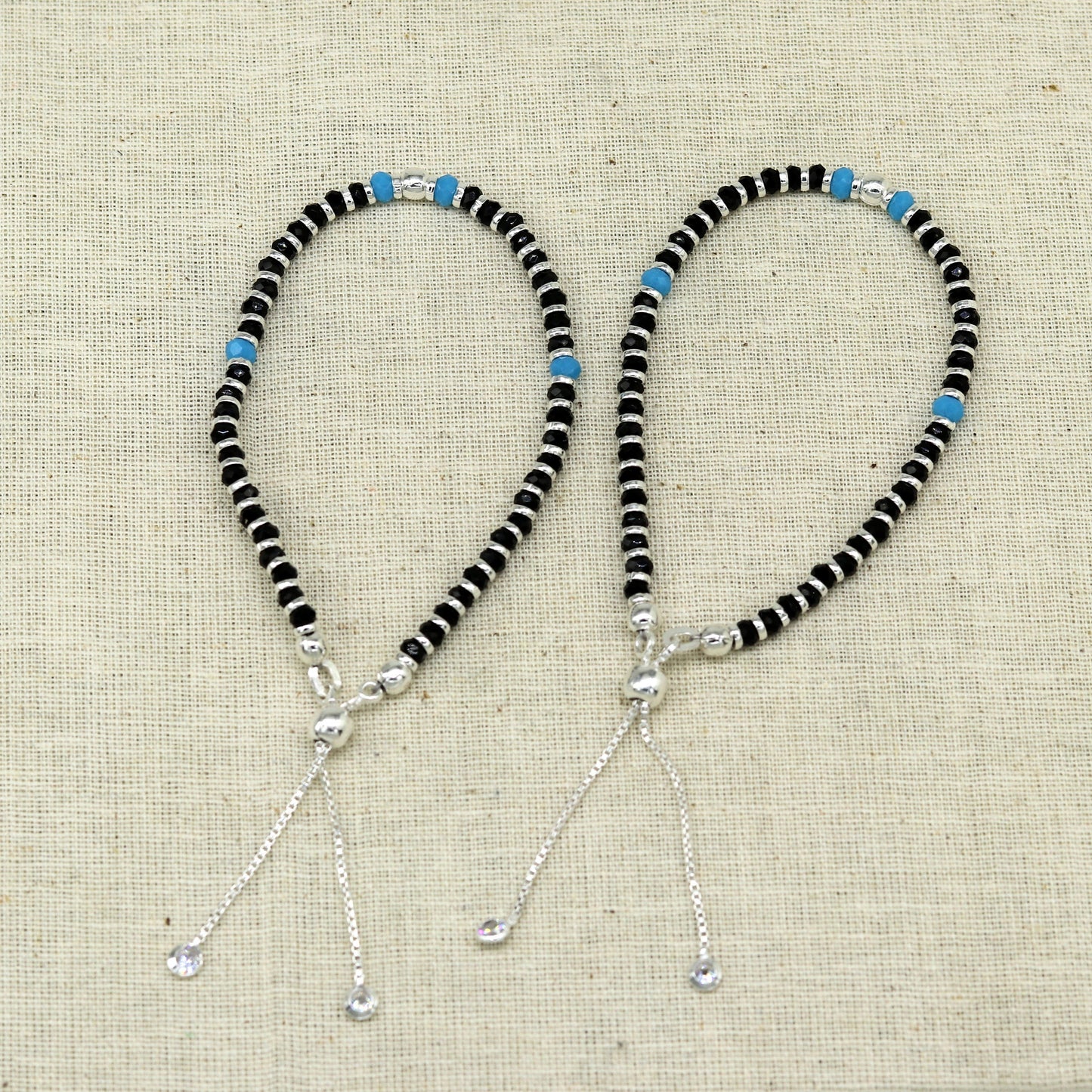 925 sterling silver handmade black and blue stone silver beads bracelet , pretty charm bracelet, customized beaded jewelry for girls sbr174 - TRIBAL ORNAMENTS