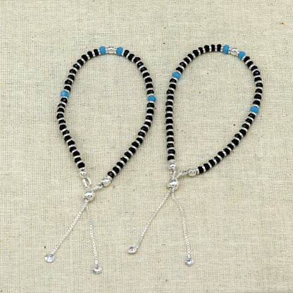 925 sterling silver handmade black and blue stone silver beads bracelet , pretty charm bracelet, customized beaded jewelry for girls sbr174 - TRIBAL ORNAMENTS