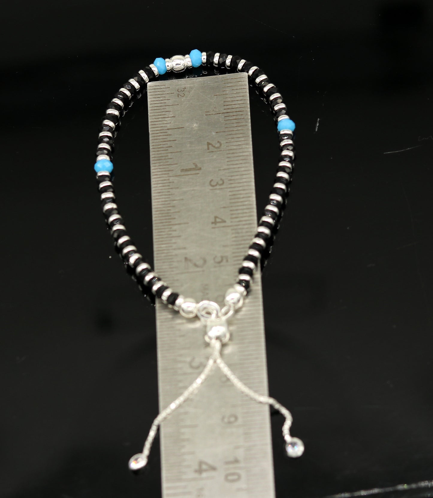 925 sterling silver handmade black and blue stone silver beads bracelet , pretty charm bracelet, customized beaded jewelry for girls sbr174 - TRIBAL ORNAMENTS