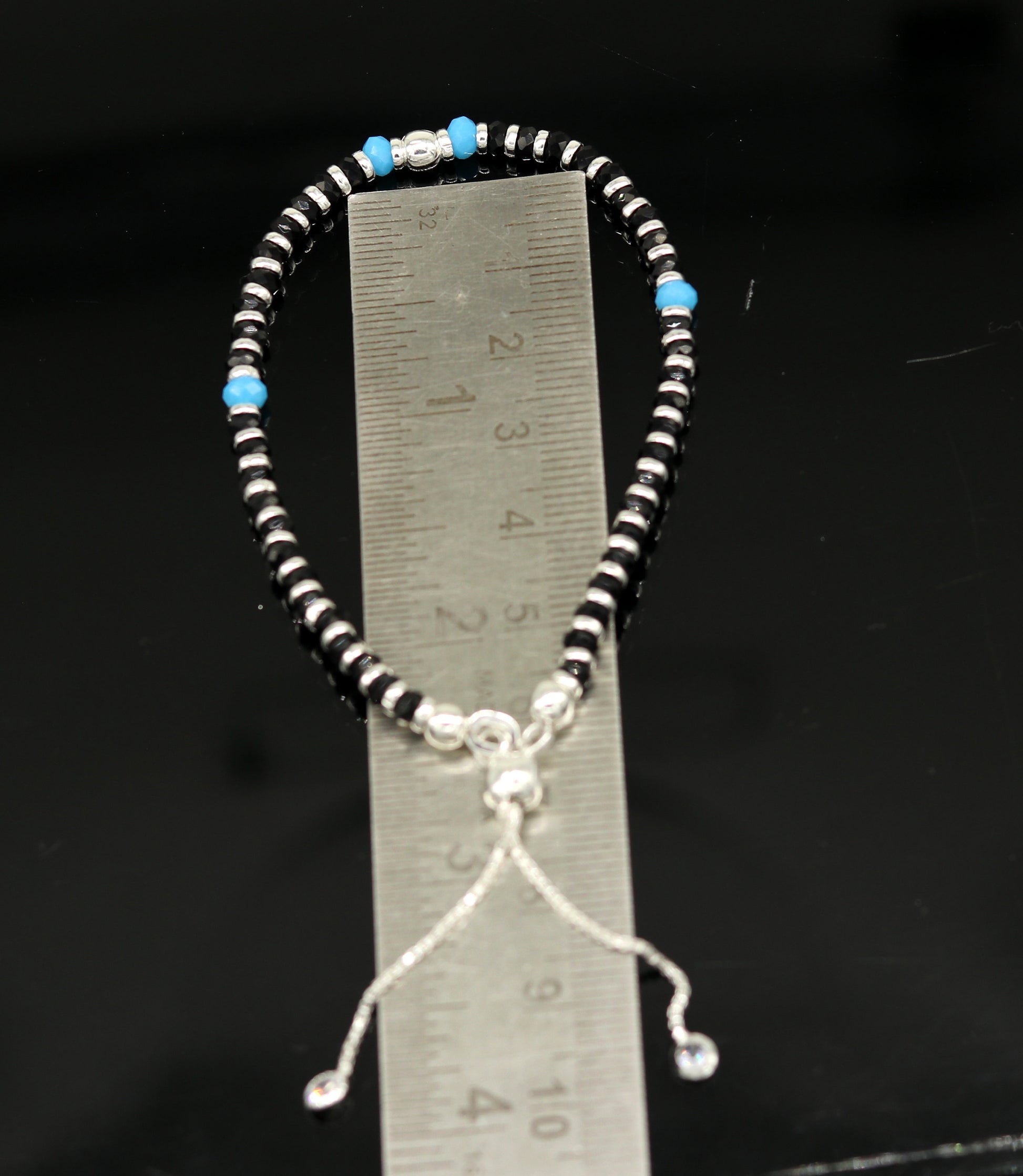 925 sterling silver handmade black and blue stone silver beads bracelet , pretty charm bracelet, customized beaded jewelry for girls sbr174 - TRIBAL ORNAMENTS