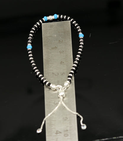 925 sterling silver handmade black and blue stone silver beads bracelet , pretty charm bracelet, customized beaded jewelry for girls sbr174 - TRIBAL ORNAMENTS