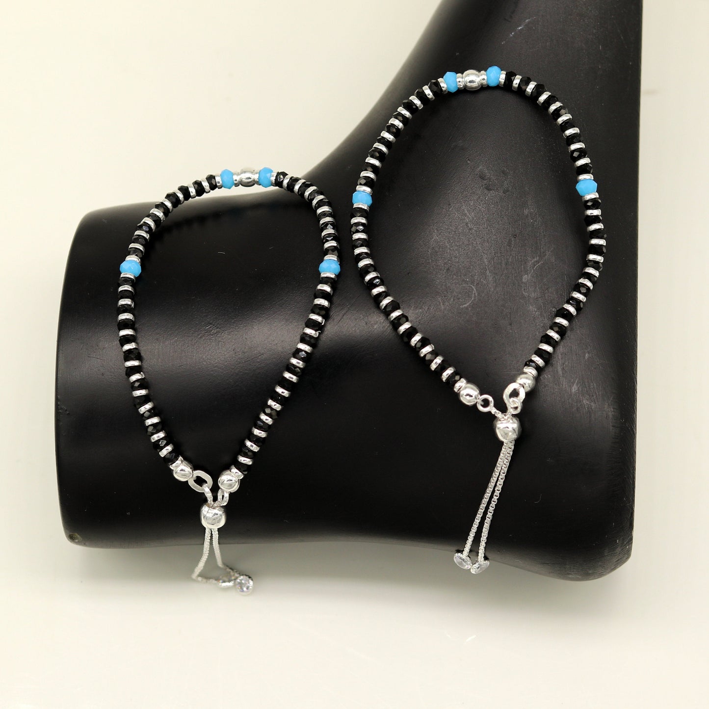 925 sterling silver handmade black and blue stone silver beads bracelet , pretty charm bracelet, customized beaded jewelry for girls sbr174 - TRIBAL ORNAMENTS