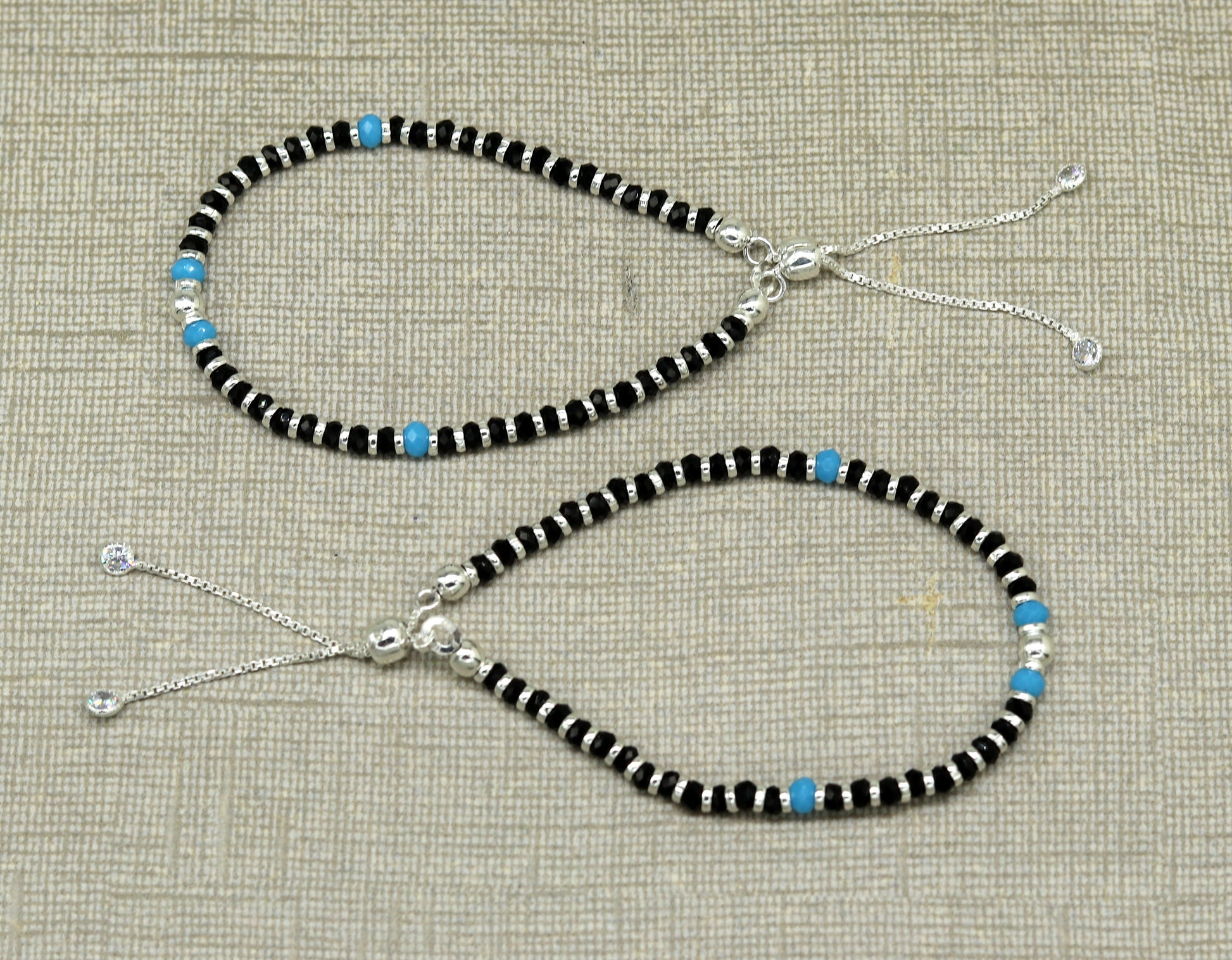 925 sterling silver handmade black and blue stone silver beads bracelet , pretty charm bracelet, customized beaded jewelry for girls sbr174 - TRIBAL ORNAMENTS