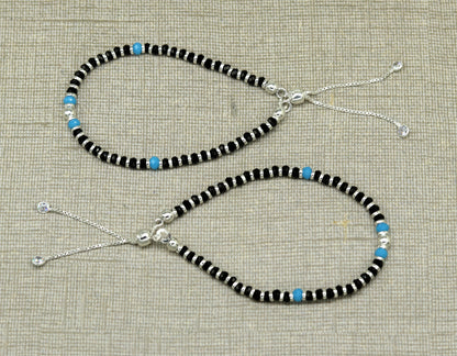 925 sterling silver handmade black and blue stone silver beads bracelet , pretty charm bracelet, customized beaded jewelry for girls sbr174 - TRIBAL ORNAMENTS