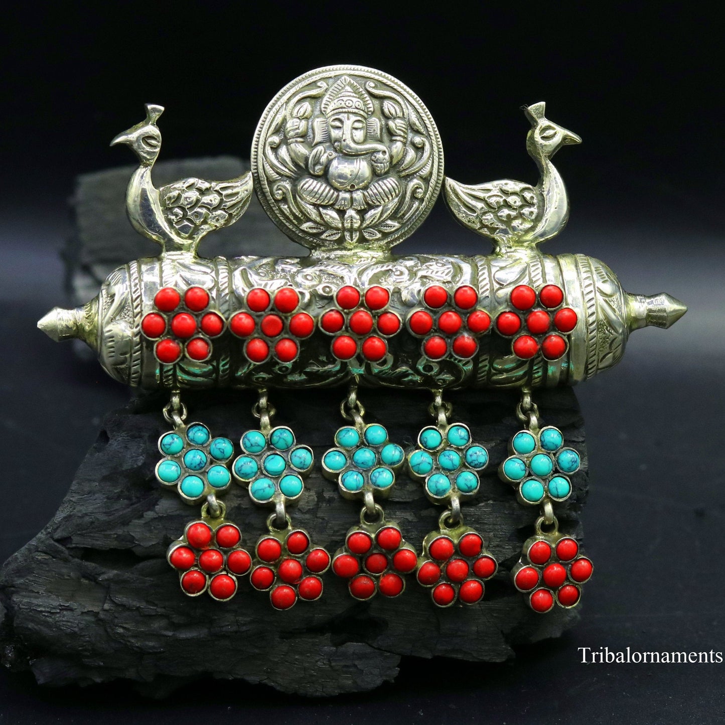 925 sterling silver handmade chitai work amulet pendant, box pendant, pendant customized stylish idol Ganesha charm jewelry  nsp383 - TRIBAL ORNAMENTS