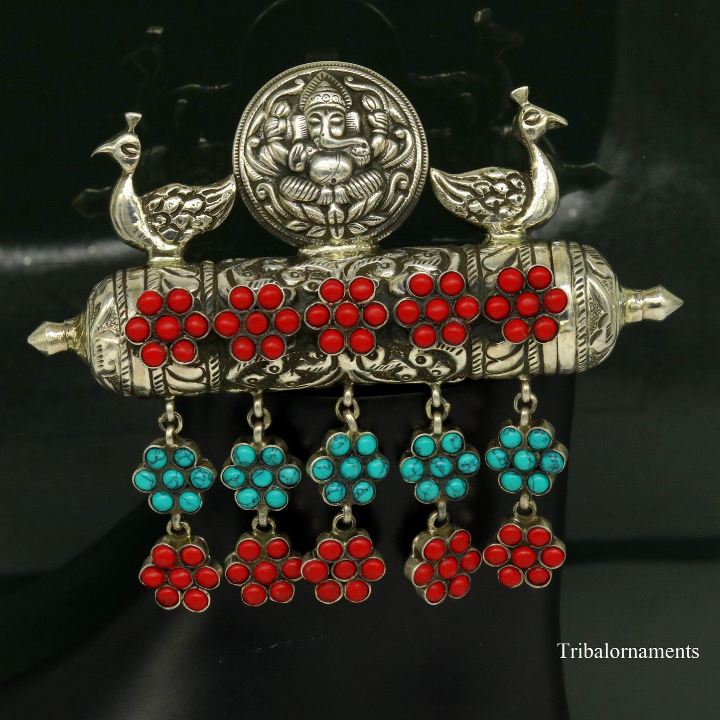 925 sterling silver handmade chitai work amulet pendant, box pendant, pendant customized stylish idol Ganesha charm jewelry  nsp383 - TRIBAL ORNAMENTS