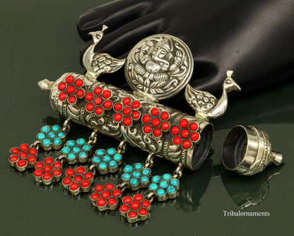 925 sterling silver handmade chitai work amulet pendant, box pendant, pendant customized stylish idol Ganesha charm jewelry  nsp383 - TRIBAL ORNAMENTS