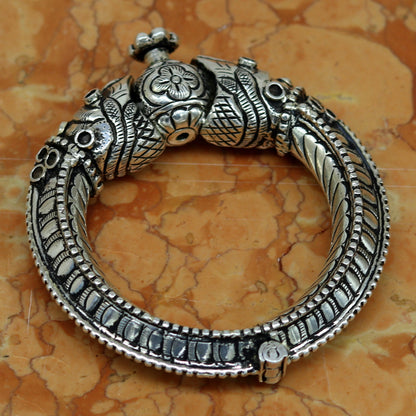 925 sterling silver handmade chitai work crocodile fabulous handcrafted work vintage bangle bracelet kada, bridesmaid gifting nssk260 - TRIBAL ORNAMENTS