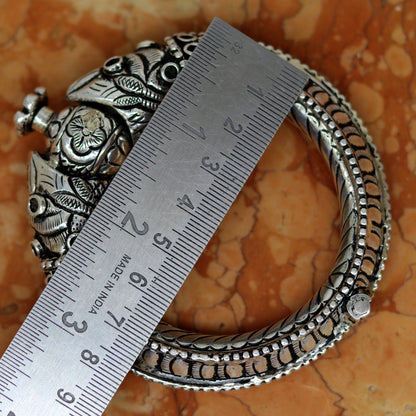 925 sterling silver handmade chitai work crocodile fabulous handcrafted work vintage bangle bracelet kada, bridesmaid gifting nssk260 - TRIBAL ORNAMENTS