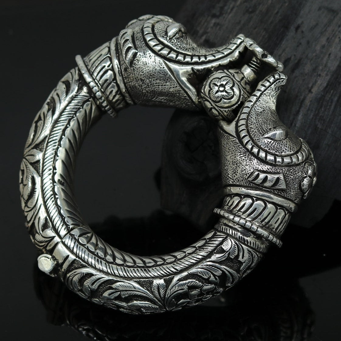 925 sterling silver handmade chitai work elephant face fabulous customized work vintage bangle bracelet kada, bridesmaid gifting nssk261 - TRIBAL ORNAMENTS