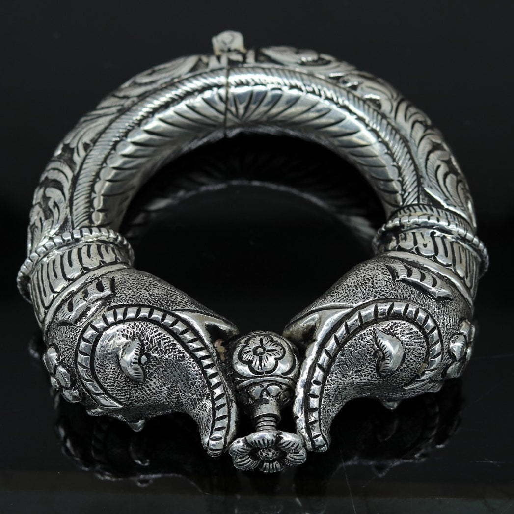 925 sterling silver handmade chitai work elephant face fabulous customized work vintage bangle bracelet kada, bridesmaid gifting nssk261 - TRIBAL ORNAMENTS