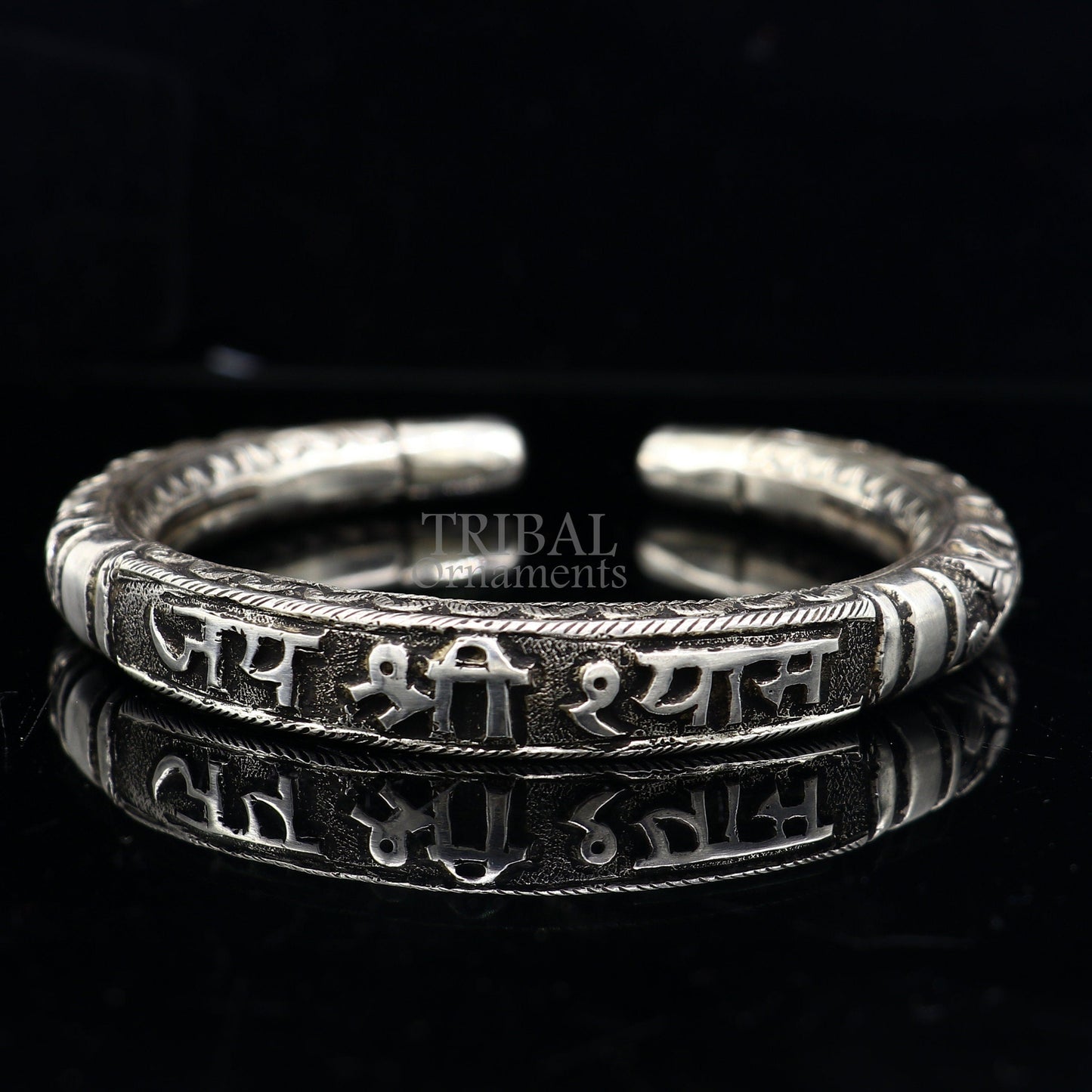 925 Sterling silver handmade chitai work "jai shree shyam" lord krishna mantra bracelet kada best divine unisex tribal ethnic jewelry nsk648 - TRIBAL ORNAMENTS