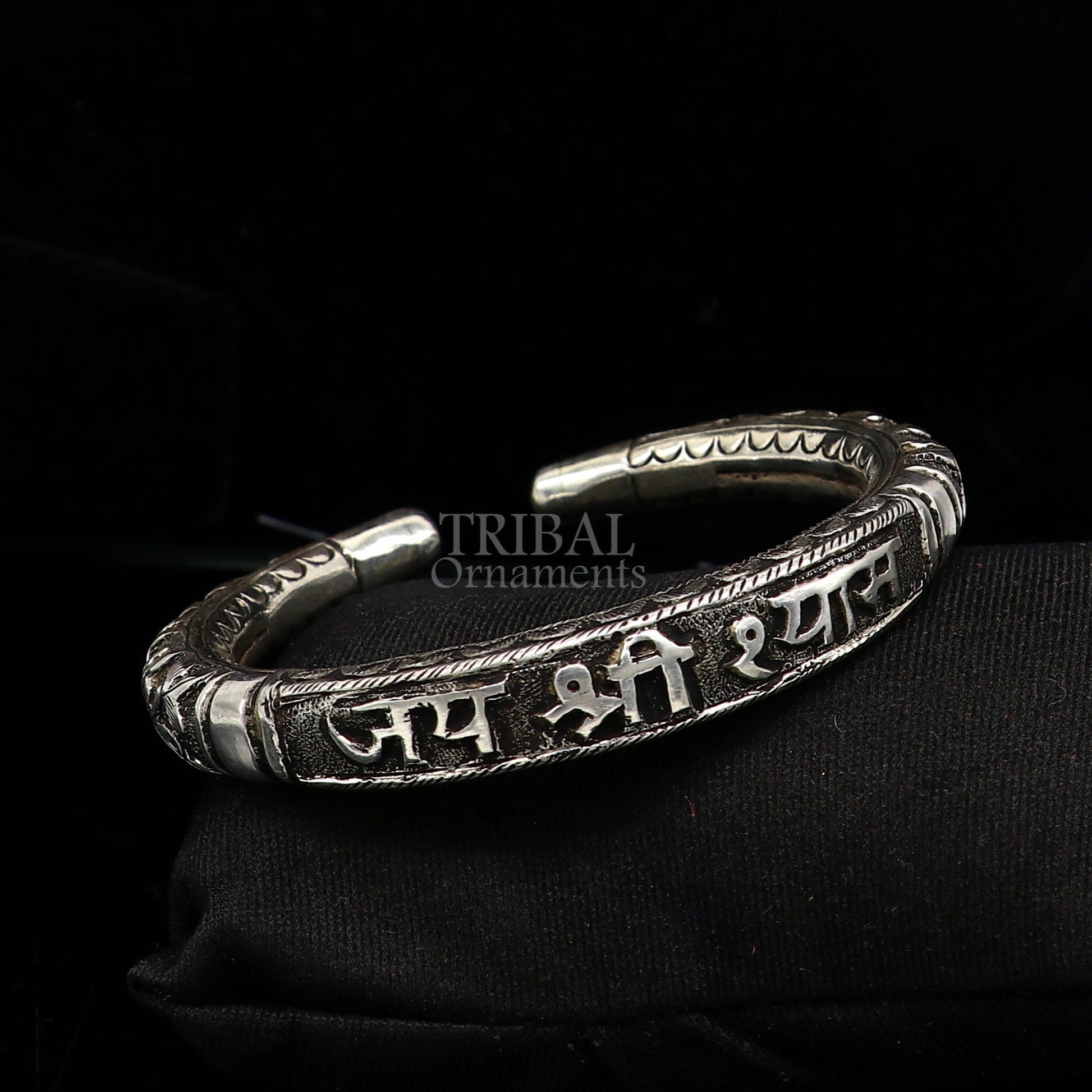 925 Sterling silver handmade chitai work "jai shree shyam" lord krishna mantra bracelet kada best divine unisex tribal ethnic jewelry nsk648 - TRIBAL ORNAMENTS