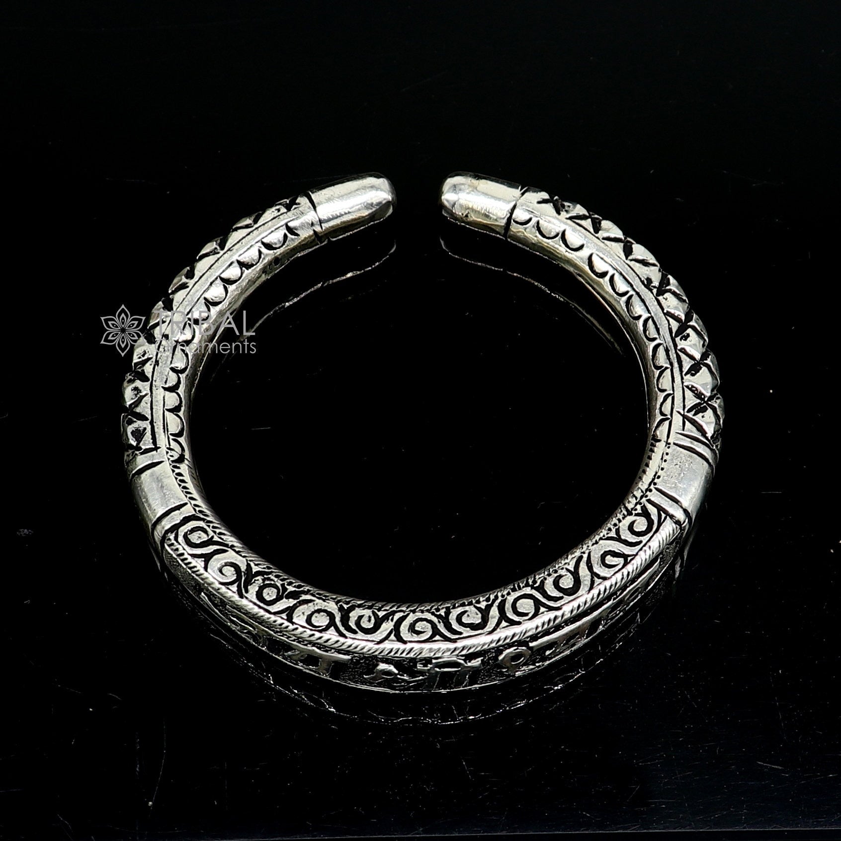 925 Sterling silver handmade chitai work "jai shree shyam" lord krishna mantra bracelet kada best divine unisex tribal ethnic jewelry nsk708 - TRIBAL ORNAMENTS