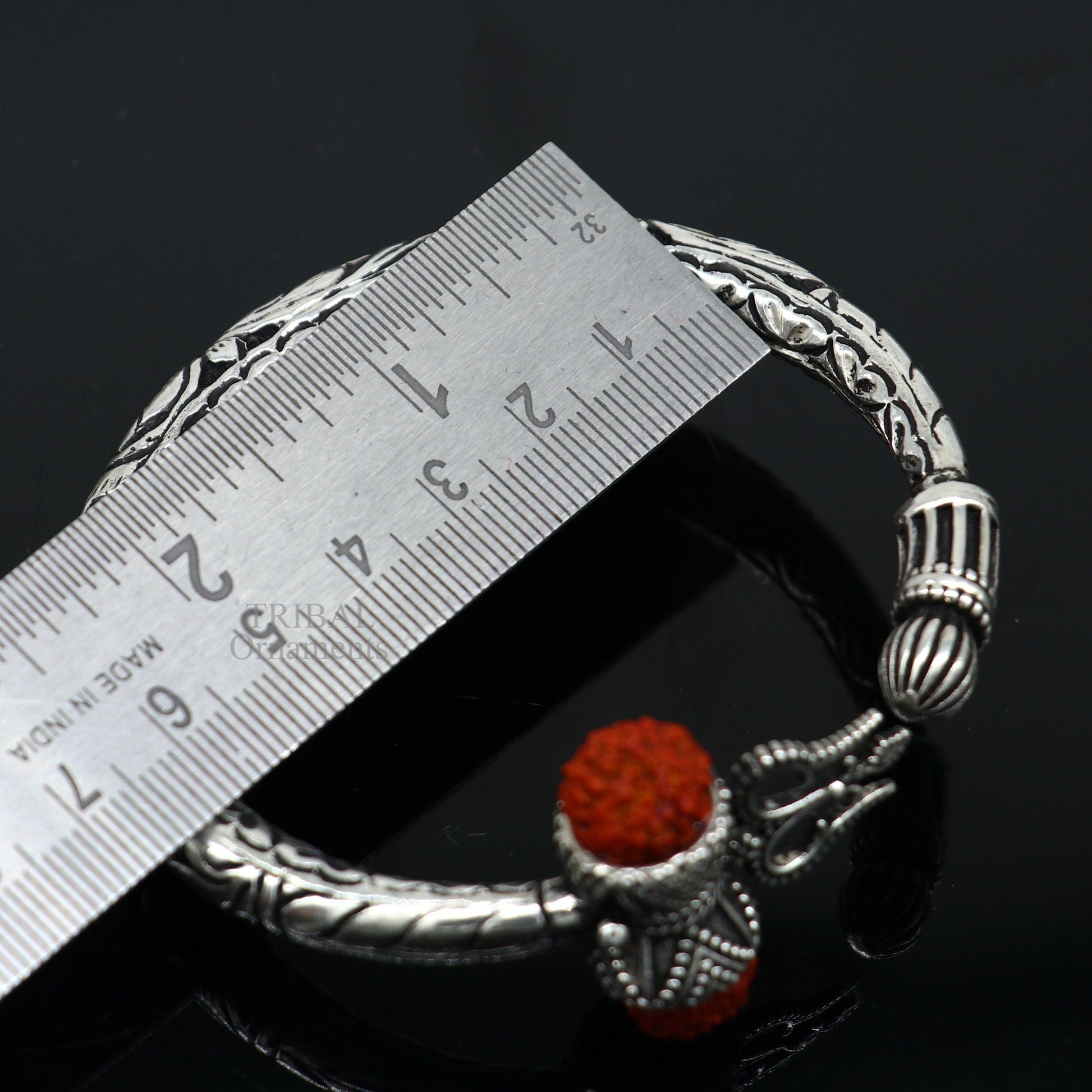 925 Sterling silver handmade chitai work Lord Shiva trident trishul kada bangle bracelet natural Rudraksha customized Bahubali kada nssk755 - TRIBAL ORNAMENTS