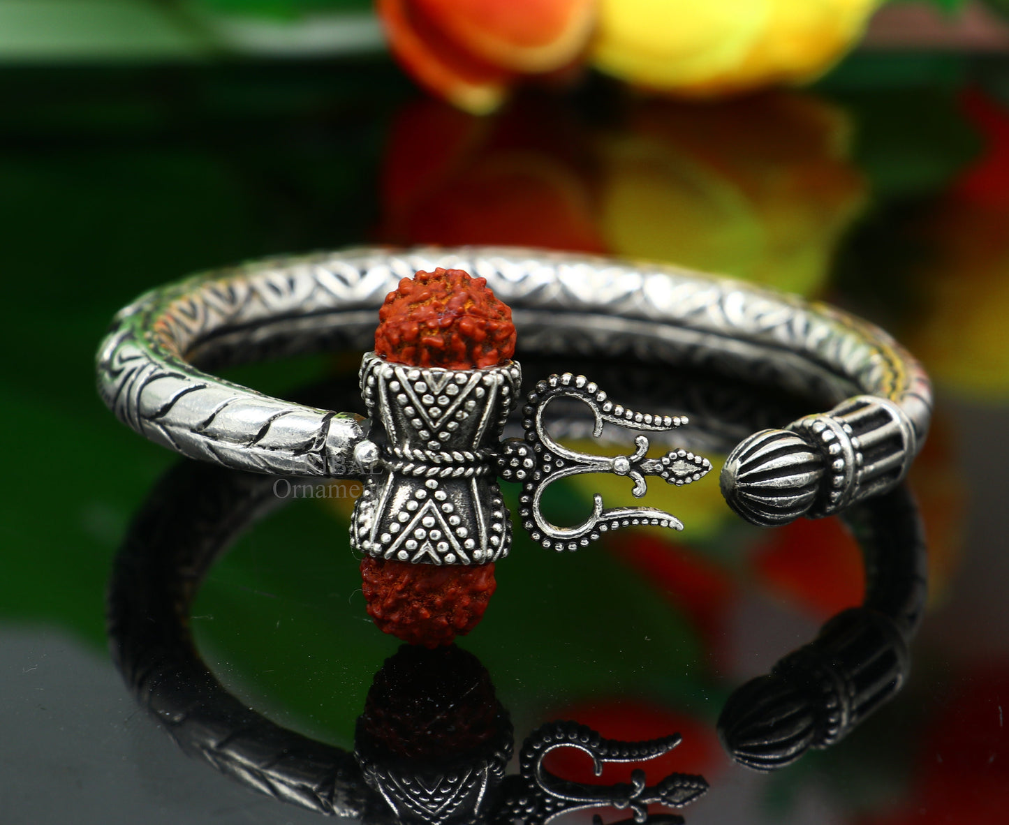 925 Sterling silver handmade chitai work Lord Shiva trident trishul kada bangle bracelet natural Rudraksha customized Bahubali kada nssk755 - TRIBAL ORNAMENTS